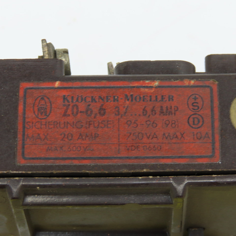 Klockner Moeller Z0-6.6 3.7-6.6A Trip Overload Relay 20Amp Max