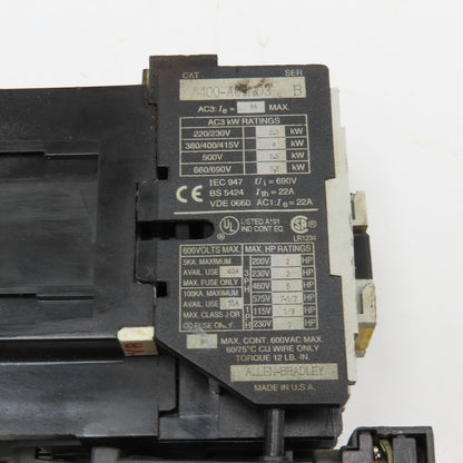 Allen Bradley 100-A09ND3 193-A1D1 600V 7-1/2Hp Contactor Relay 110V Coil 1-2.9A