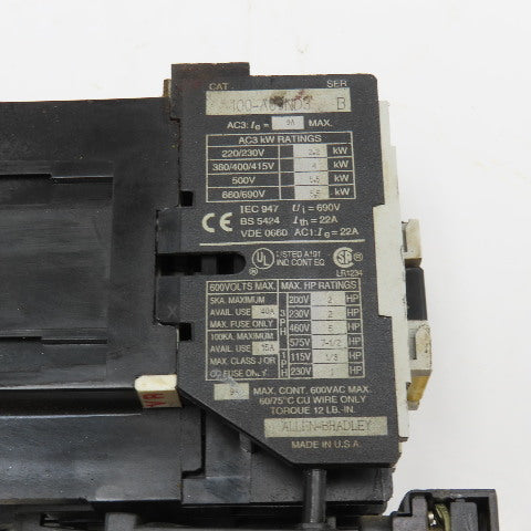 Allen Bradley 100-A09ND3 193-A1D1 600V 7-1/2Hp Contactor Relay 110V Coil 1-2.9A
