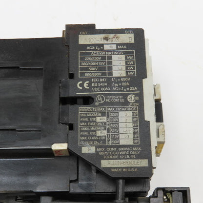 Allen Bradley 100-A09ND3 193-A1D1 600V 7-1/2Hp Contactor Relay 110V Coil 1-2.9A