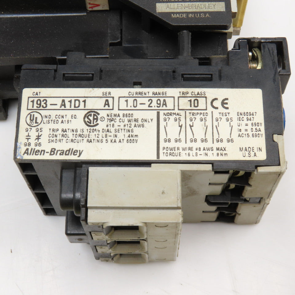 Allen Bradley 100-A09ND3 193-A1D1 600V 7-1/2Hp Contactor Relay 110V Coil 1-2.9A