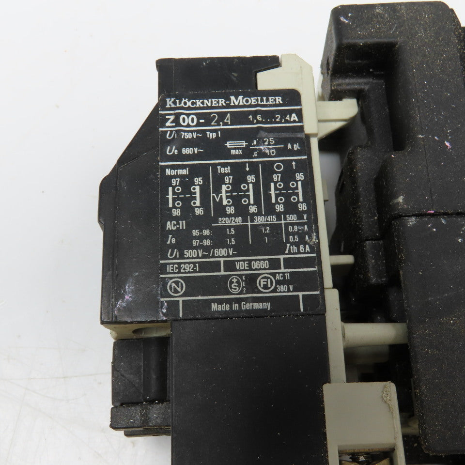 Klockner Moeller DIL0M 600V Contactor 22DILM Aux. Z00-2.4 Overload 1.6-2.6A Trip