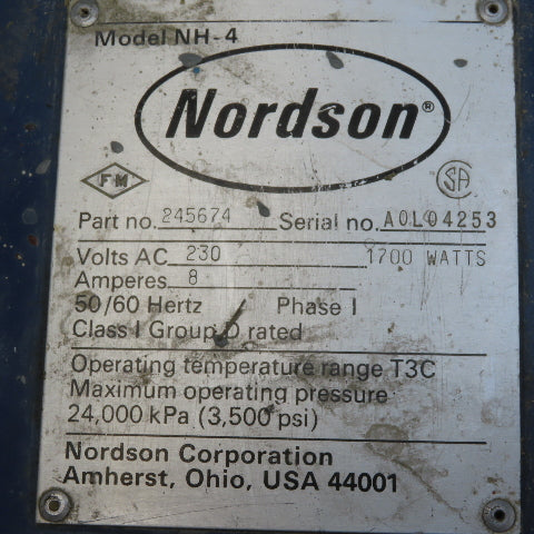 NORDSON 245674 NH-4 NH4 Fluid Heater 3/8"NPT Inlet Outlet 230V 3A 1PH