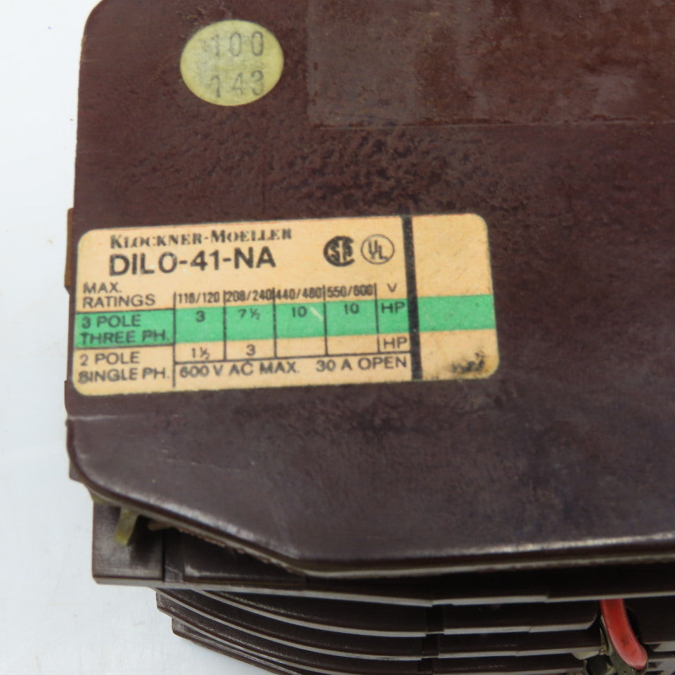 Klockner Moeller DIL 0-41-NA 600V 10Hp 30A Contactor 110V Coil