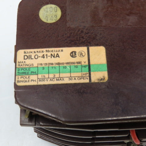 Klockner Moeller DIL 0-41-NA 600V 10Hp 30A Contactor 110V Coil