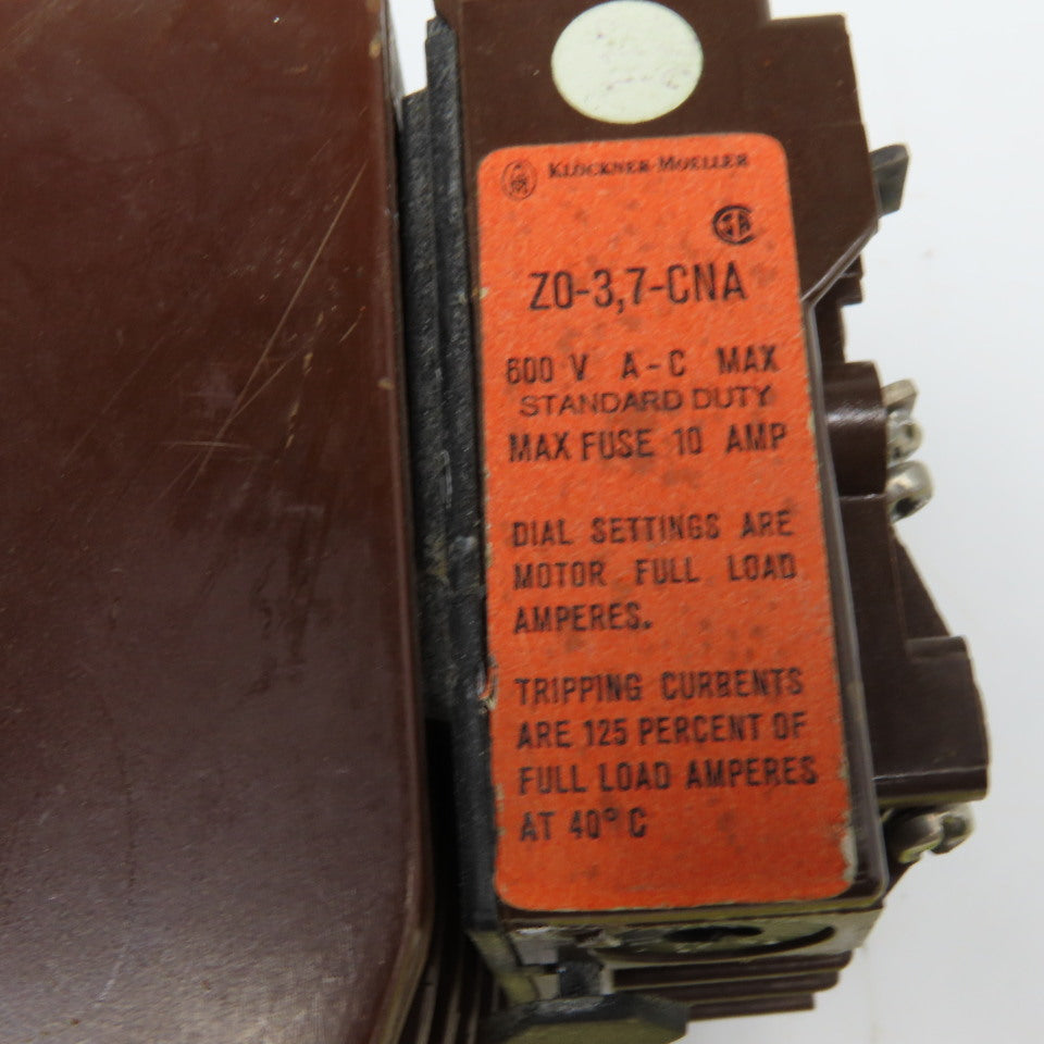 Klockner Moeller DIL 0-52/61 600V 7-1/2Hp 16A Contactor 110V Coil 1.9-3.7A Trip
