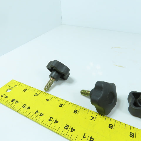3/8"-16 Threaded Male Black Plastic Handwheel Knob 1" Thread Length Lot Of 6
