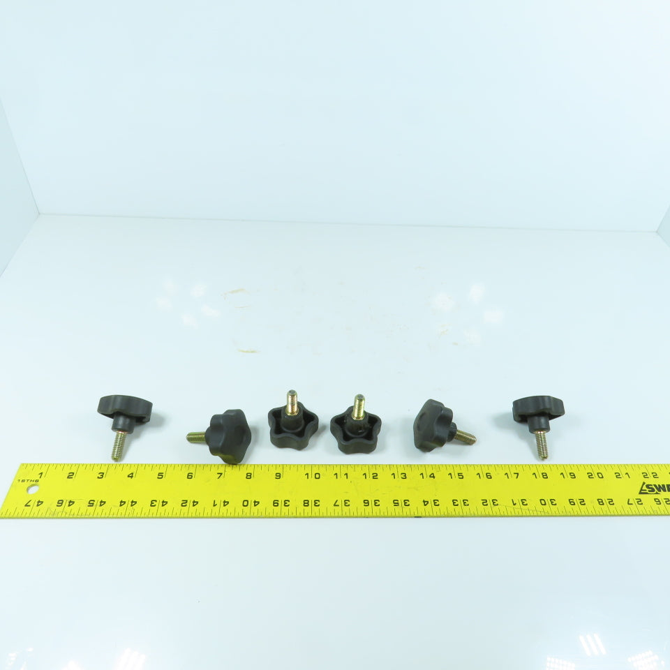 3/8"-16 Threaded Male Black Plastic Handwheel Knob 1" Thread Length Lot Of 6