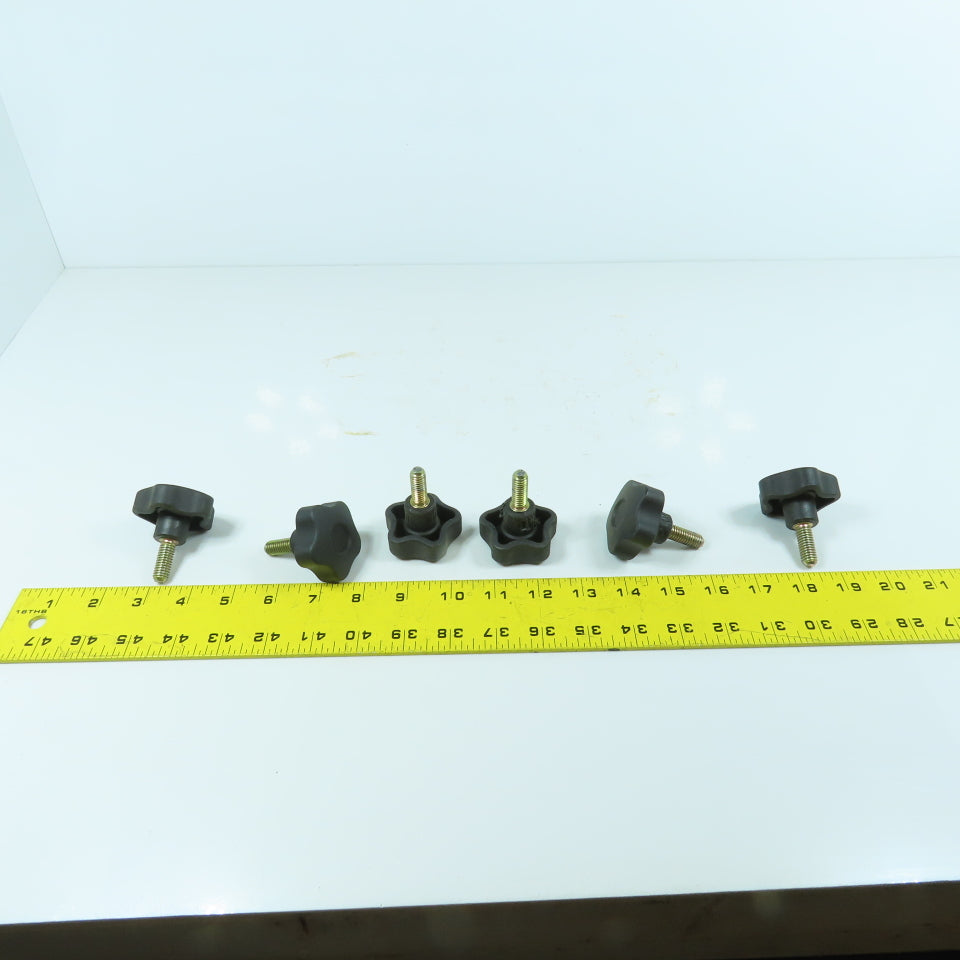3/8"-16 Threaded Male Black Plastic Handwheel Knob 1" Thread Length Lot Of 6
