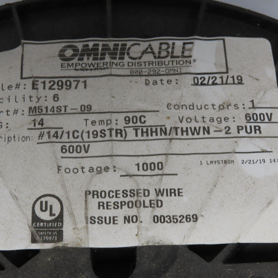 Omni Cable Purple 14AGW 600V Stranded Wire THWN / THHN 200' Spool