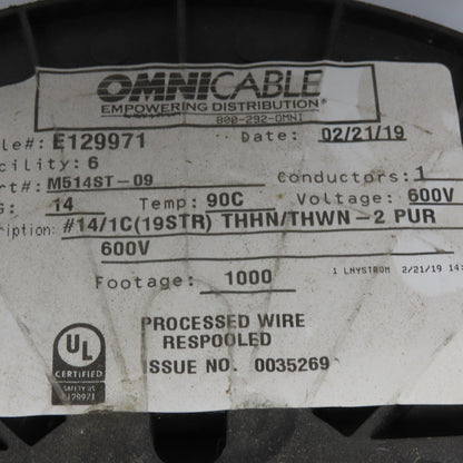 Omni Cable Purple 14AGW 600V Stranded Wire THWN / THHN 200' Spool
