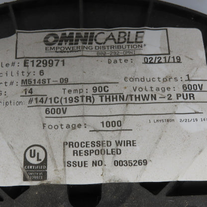 Omni Cable Purple 14AGW 600V Stranded Wire THWN / THHN 200' Spool
