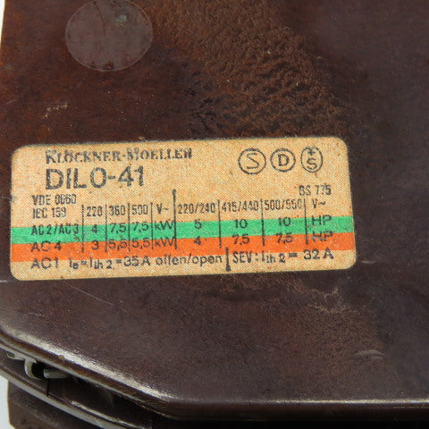 Klockner Moeller DIL0-41 600V Contactor 110V Coil Z0-2.1-CNA Overload 1.2-2.1A