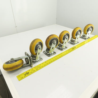 Apex 6" x 2" Heavy Duty Ball Bearing Swivel Polyurethane Casters Lot Of 6
