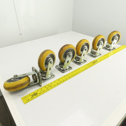 Apex 6" x 2" Heavy Duty Ball Bearing Swivel Polyurethane Casters Lot Of 6