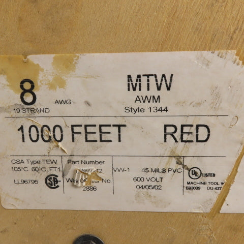 8 AWG Wire Red MTW Stranded Power Cable 400'