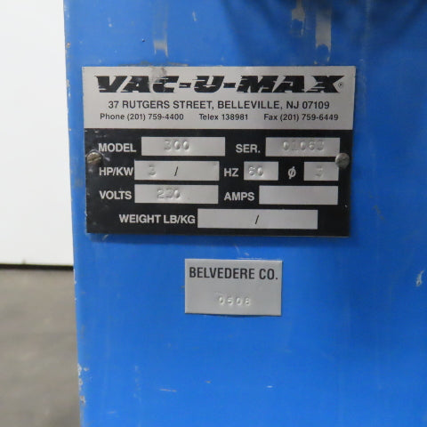 Vac-U-Max 300 3HP Industrial Portable Vacuum Cleaner 230V 3PH 13' Hose 33' Cord
