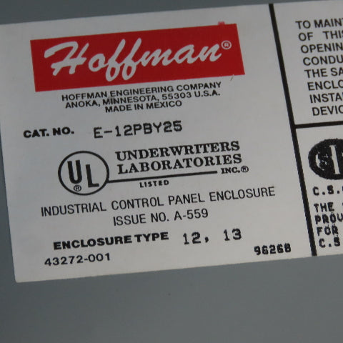 Hoffman E-12PBY25 13.5x10x6 Hinged Door Electrical Enclosure Cabinet W/Backplate