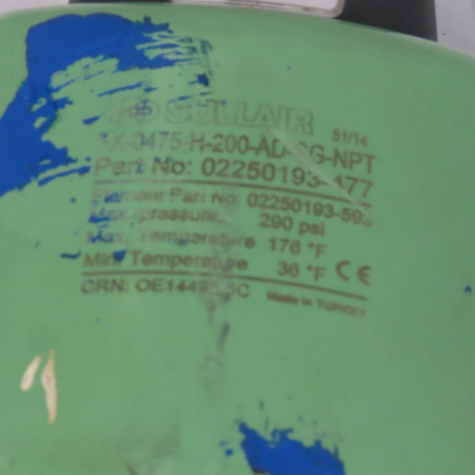 Sulair 02250193-177 FX-0475-H-200-AD-SG-477 Compressed Air Inline Filter 2" NPT