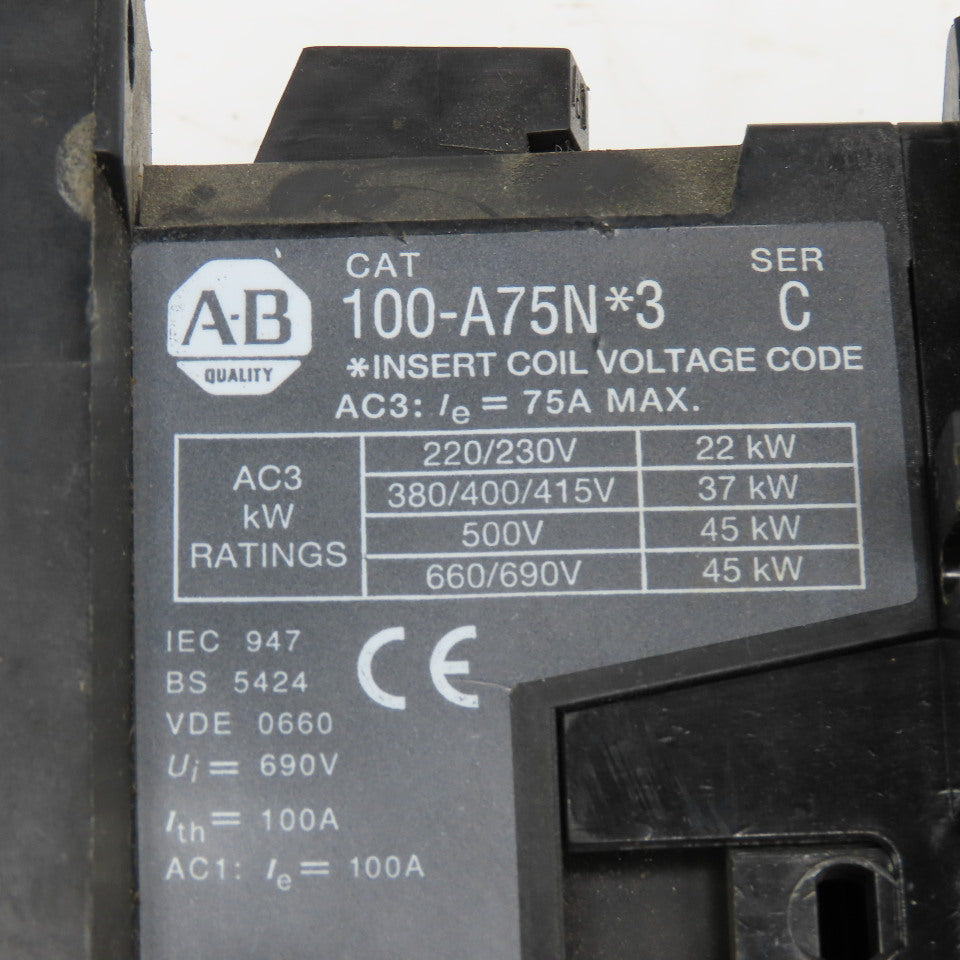 Allen Bradley 100-A75*N3 600V 75A 60Hp MAX Contactor 110/120V Coil