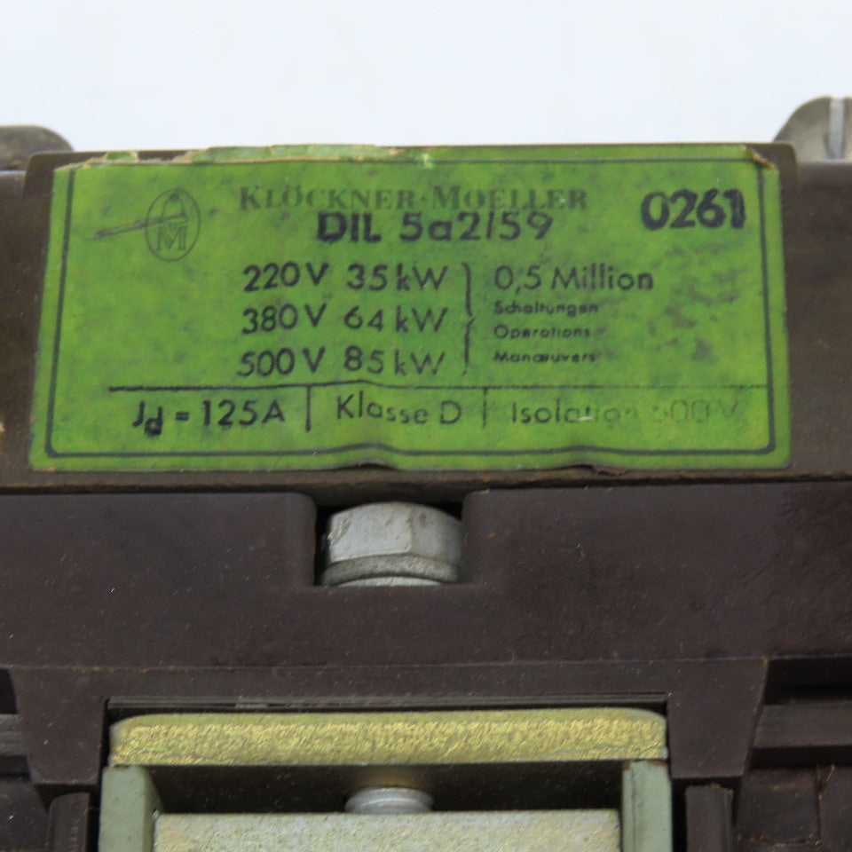 Klockner Moeller DIL 5a2/59 500V 85kW Contactor 125A 110V Coil