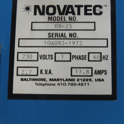 Novatec HB-25 Material Handler Heated Blower 25LB Per Hour 208-230V Single Phase