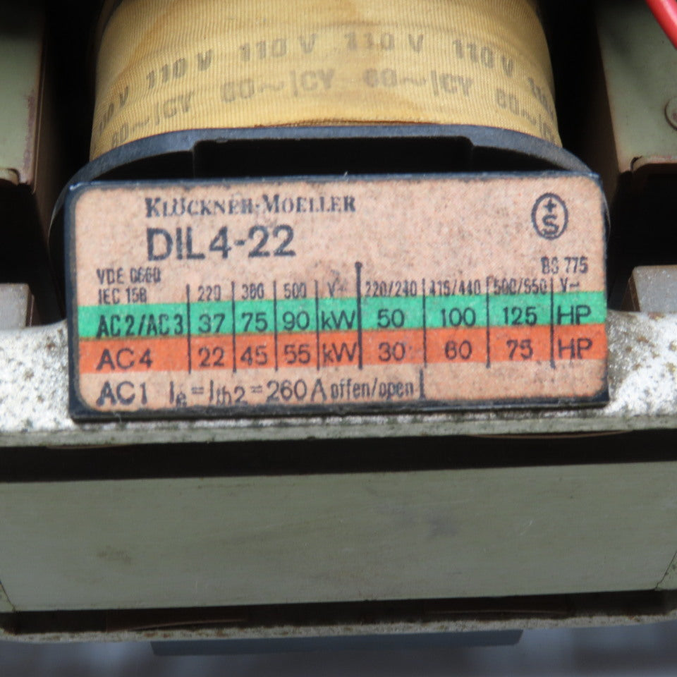 Klockner Moeller DIL 4-22 600V 125Hp MAX Contactor 110V 60Hz Coil