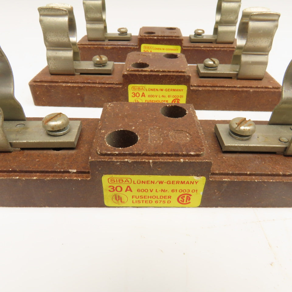Siba 6100301 30A Fuse Holder 600V Class RK1 Ferrule Style Lot Of 3