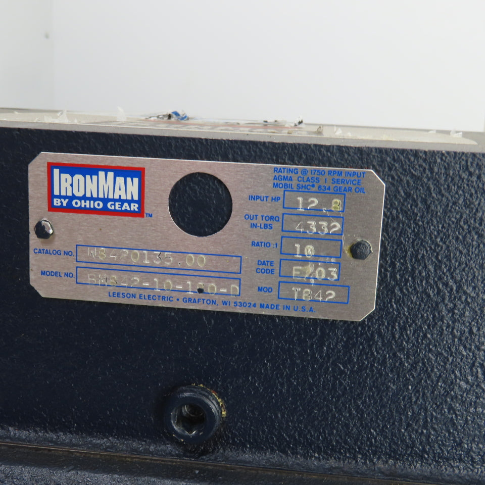 Leeson BM842-10-180-D IronMan 10:1 Ratio Dual Output Gear Box 175RPM Out 12.8HP