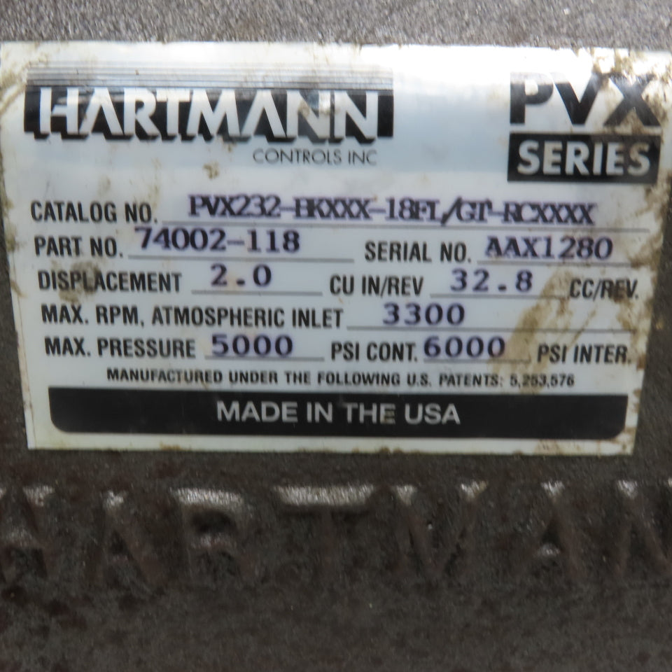 Hartmann 74002-118 PVX232BKXXX-18/FL/GT-RCXXX Hydraulic Pump 2.0 Displacement
