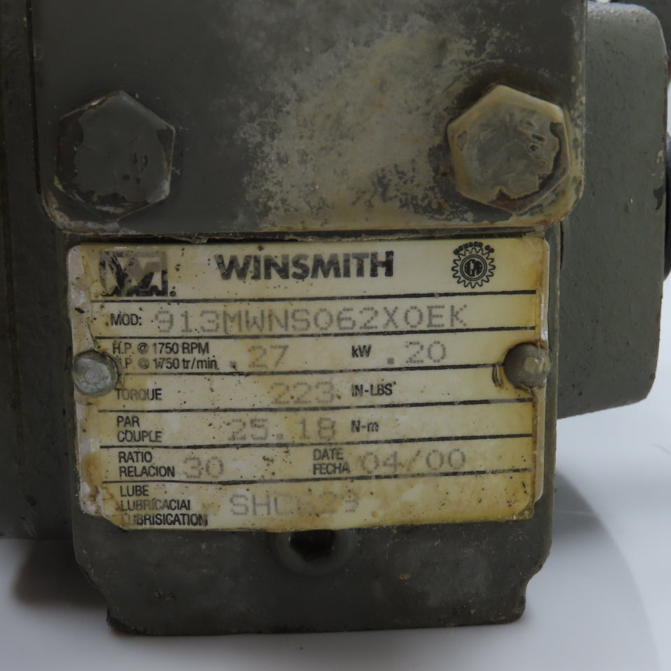 Winsmith 913MWNS062X0EK 30:1 Ratio Dual Output Gear Box 58.3RPM Out 0.27HP