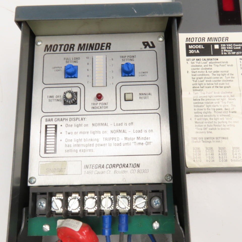 Integra Motor Minder 301A-CT1 230V Control 5-15Hp Motor 3Ph Monitor