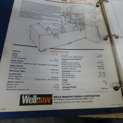 Wellsaw 14 15" x 18" Automatic Power Feed Horizontal Metal Bandsaw 480V 3PH