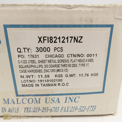George Malcom XFI8212NZ #8 x 2-1/2" Sheet Metal Screw Combo Drive 23 Lbs.