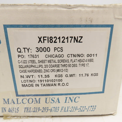 George Malcom XFI8212NZ #8 x 2-1/2" Sheet Metal Screw Combo Drive 23 Lbs.