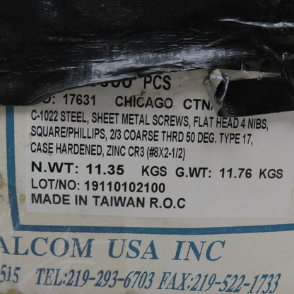 George Malcom XFI8212NZ #8 x 2-1/2" Sheet Metal Screw Combo Drive 22 Lbs.