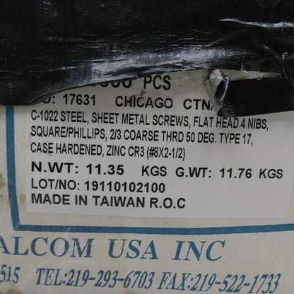 George Malcom XFI8212NZ #8 x 2-1/2" Sheet Metal Screw Combo Drive 22 Lbs.