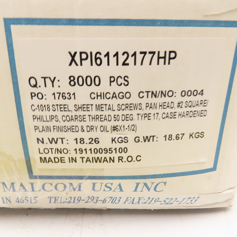 George Malcom #6 x 1-1/2" Sheet Metal Pan Head Case Hardened Screw 40 Lbs.