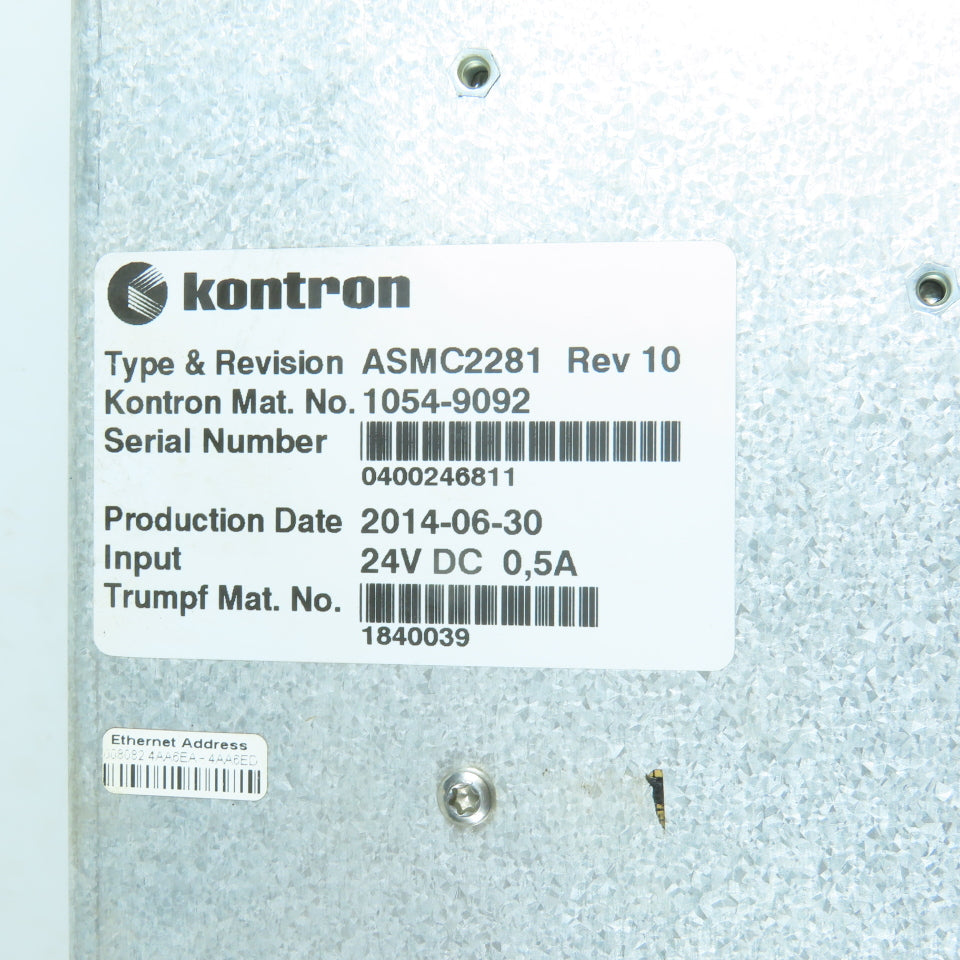 Kontron ASMC2281 Rev 10 Trumpf 1840039 24VDC Laser Controller 1054-9092