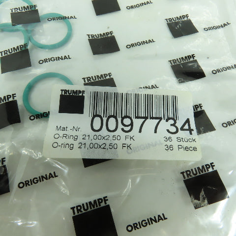 Trumpf 0097734 21.00 x 2.50 FK O-Rings Lot Of 4