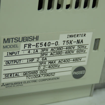 Mitsubishi FR-E540-0.75-NA 1HP AC Inverter Drive 380-480VAC Input 2.6A Output