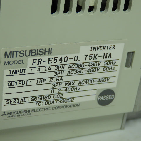 Mitsubishi FR-E540-0.75-NA 1HP AC Inverter Drive 380-480VAC Input 2.6A Output