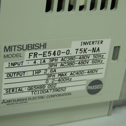 Mitsubishi FR-E540-0.75-NA 1HP AC Inverter Drive 380-480VAC Input 2.6A Output