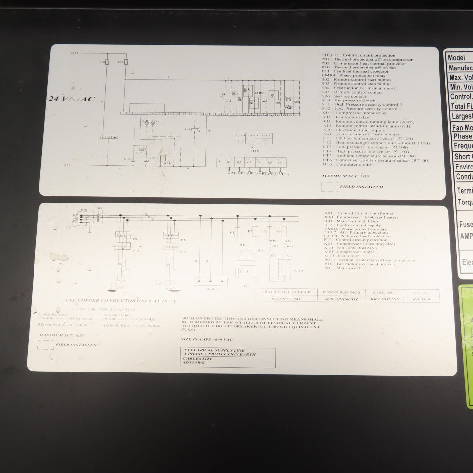 Sullair RD-400-460-3-60-A Refrigerated Compressed Air Dryer Control Panel