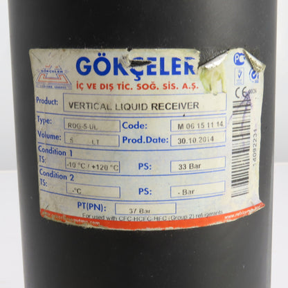 Gokceler RDG-5-UL Vertical Liquid Receiver 5 Liter From Sullair RD-400
