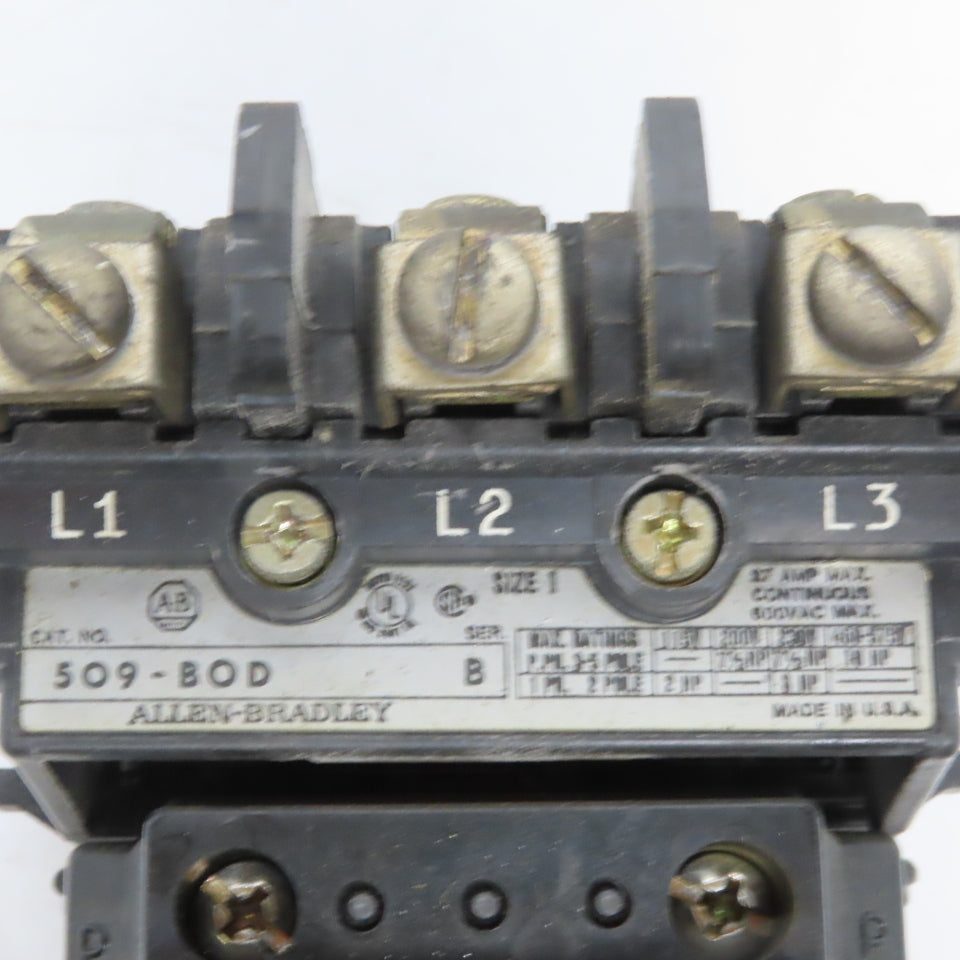 Allen Bradley 509-BOD Ser. B Size 1 Motor Starter W/Thermal Overload 120V Coil