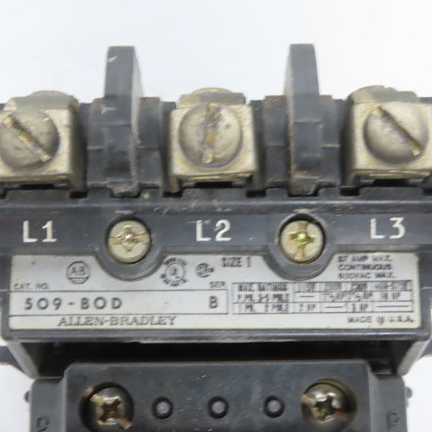Allen Bradley 509-BOD Ser. B Size 1 Motor Starter W/Thermal Overload 120V Coil