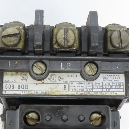 Allen Bradley 509-BOD Ser. B Size 1 Motor Starter W/Thermal Overload 120V Coil