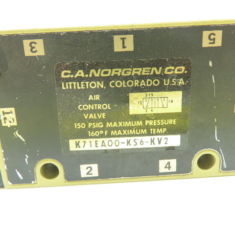 Norgren K71EA00-KS6-KV2 150 PSIG Locking Penumatic Solenoid Valve 24V 5Port