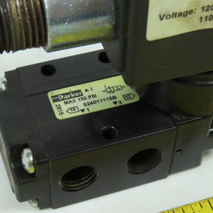 Parker 524011115B 3/2 Position Pneumatic Solenoid Valve 120V Coil 150 PSI Max